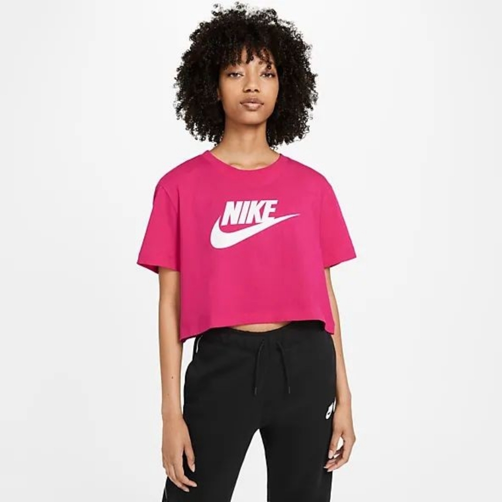 Nike Sportswear Essential Women's Cropped T-Shirt Hot Pink/White Sz: XS